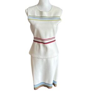 Diane Von Furstenberg 2-Piece Dress Set Size Medium Ivory Striped Peplum‎ Skirt